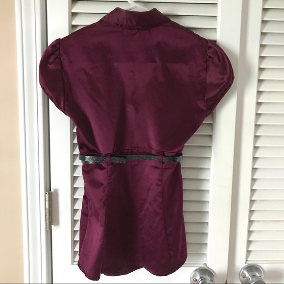 Ruffled Burgundy Dress Top with Belt - Picture 2 of 8